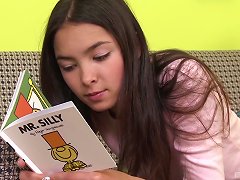 Free Porn Yummy Brunette Teen Starts Feeling Quite Horny While Reading